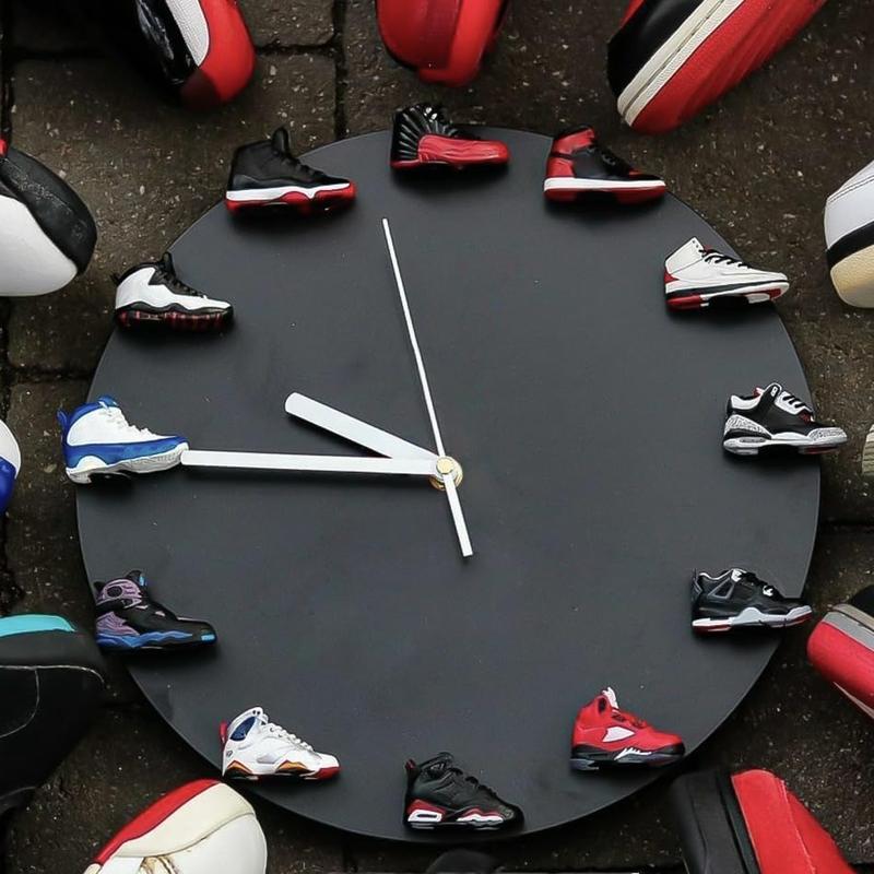 D Wall Clock with 12 Mini Shoe Models, Decorative Sneaker Clock Basketball Shoe Clocks Gift for Boys & Girls Friends