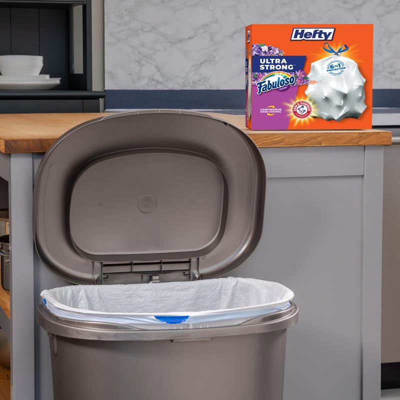 Hefty Ultra Strong 13 gallon Trash Bags, Tall Kitchen Trash Bags, White, Fabuloso Scent, 80 Bags