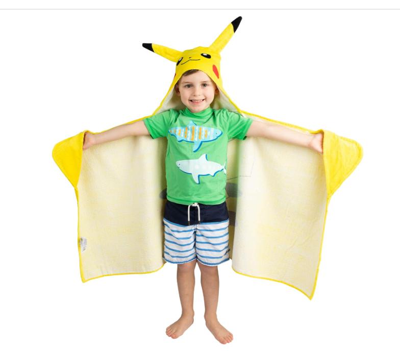 Pokemon Pikachu Bath Pool Beach Soft Cotton Terry Hooded Towel Wrap, 24