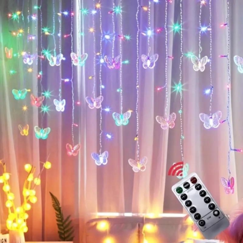 Christmas Butterfly Design String Light, 1 Count USB Charging 96 LED String Light with Remote Control, Decorative Light Room Decor for Home Party Wedding, Boyfriend Gift