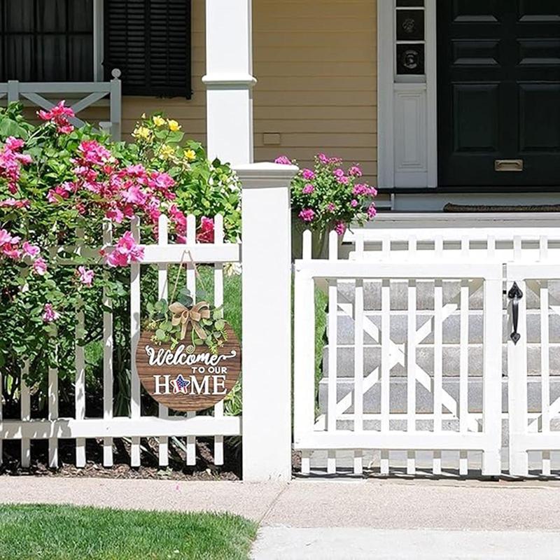 Wooden Welcome Sign, 1 Count Round Welcome Sign for Front Door, Farmhouse Door Hanging Decor for Living Room Bedroom Garden Balcony