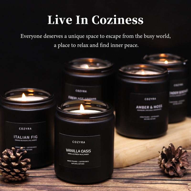 Scented Candles Men Vanilla Candle for Home Soy Candles Gifts for Men Clean Burning Long Lasting Candles Scents of Leather Oak Lavender Smoke & Vanilla 7.6oz-Black Jar home spray Decor Freshener