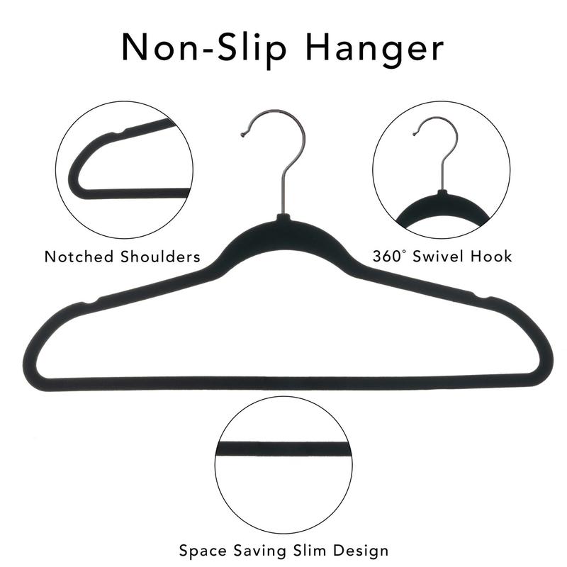 Better Homes & Gardens Non-Slip Velvet Adult Clothing Hangers, 30 Pack, Black, Space Saving