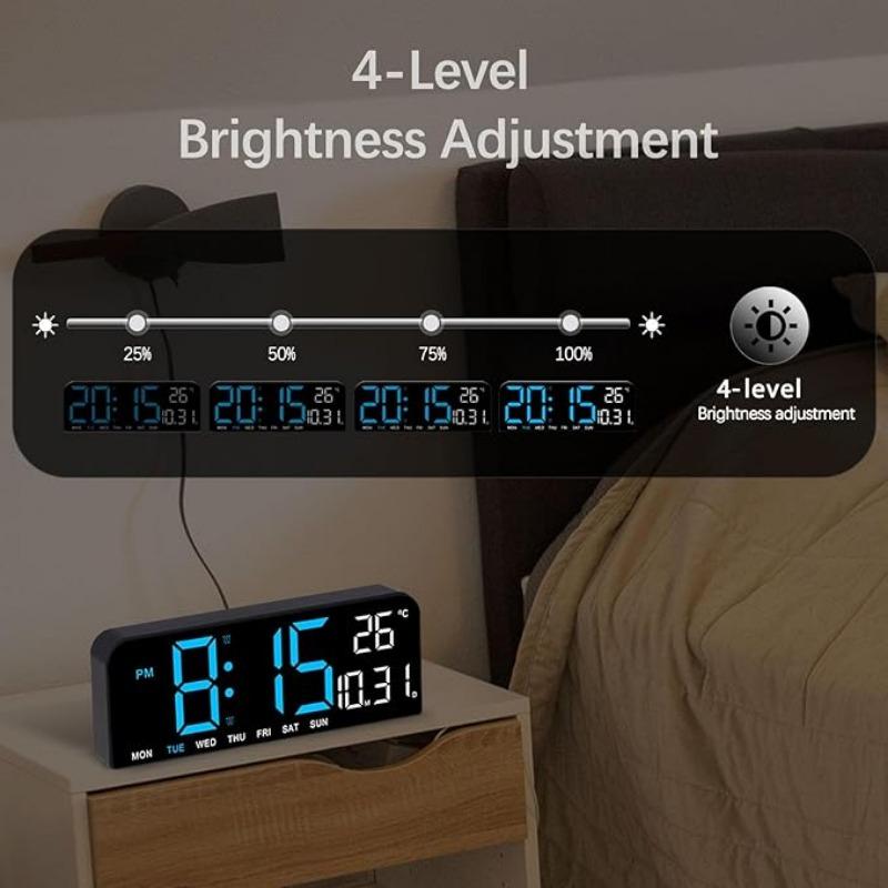 LED Digital Wall Clock Decorative,  Large Display with Temperature Countdown Auto Dimmer  - 12 24H, Digital Alarm Clocks for Bedrooms, Modern Wall Clock Digital Mount