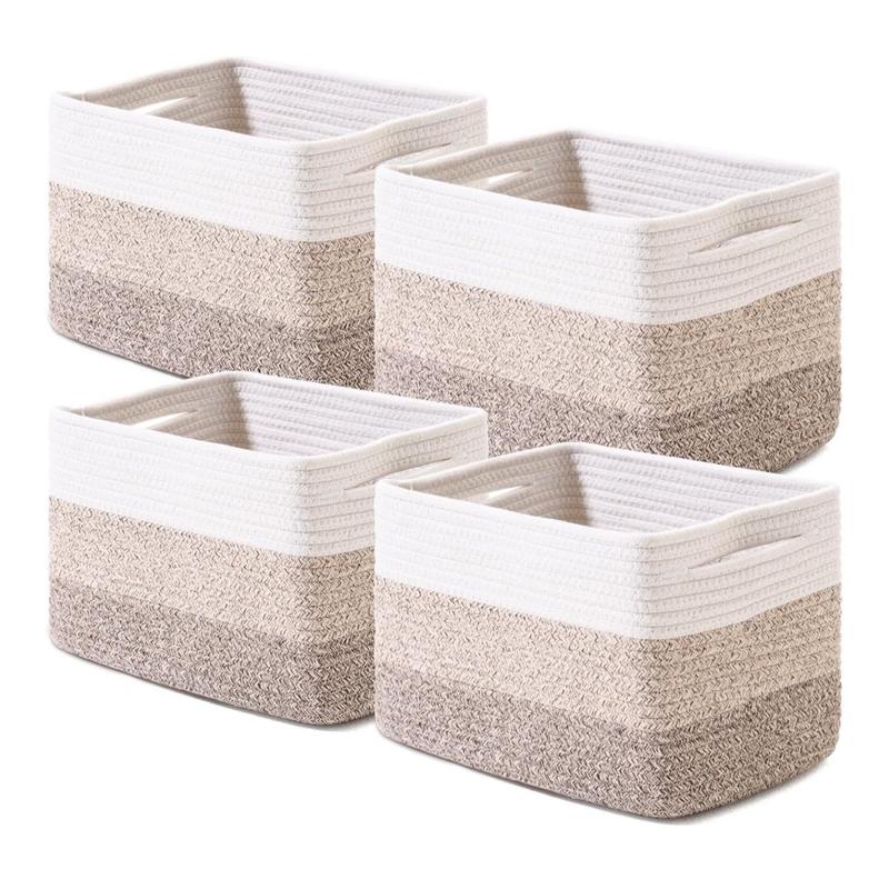 Shelf Baskets for Organizing, Storage Baskets for Shelves, Woven Baskets for Storage, Cotton Rope Baskets with Handles for Toy, Book, Clothes Living Room, 13