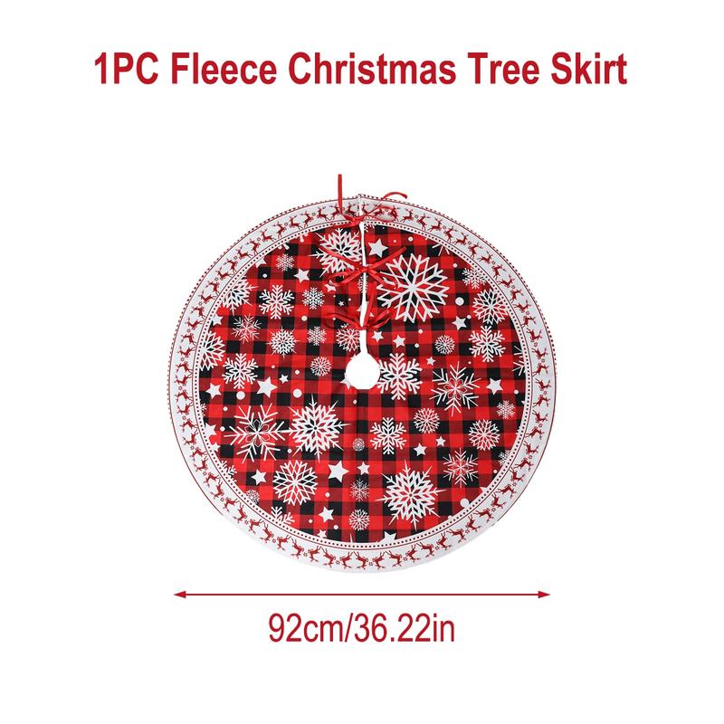 92CM Christmas Tree Skirts Snowflakes Red Fleece Mat,Navidad Plush Skirt Xmas Tree Fur Base,Santa Merry Christmas Decoration New Year Party  Ornaments