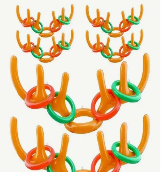 4pcs Inflatable Reindeer Antlers Game Set with Wreath Headband Toy for Christmas Party