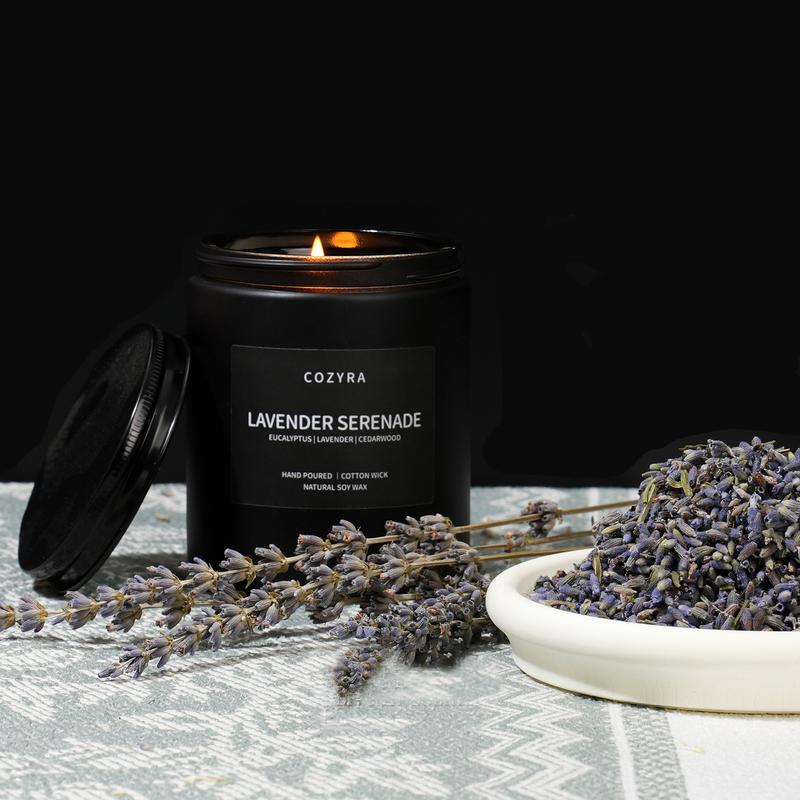 Scented Candles Men Vanilla Candle for Home Soy Candles Gifts for Men Clean Burning Long Lasting Candles Scents of Leather Oak Lavender Smoke & Vanilla 7.6oz-Black Jar home spray Decor Freshener