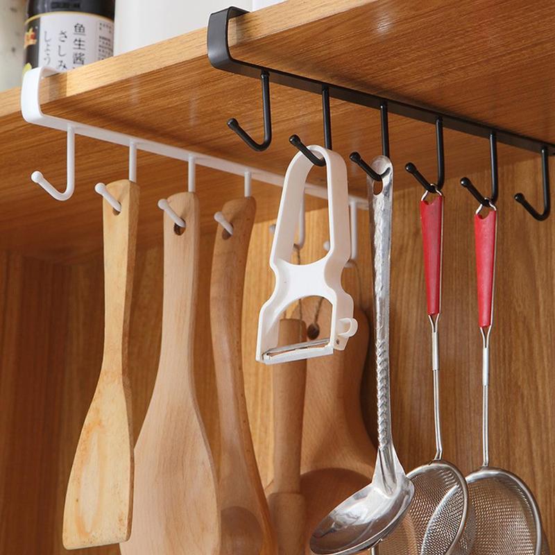 Fall Coffee Mug Holder, 1 Count Punch-free Cabinet Storage Rack with 6 Hooks, Under Shelf Coffee Mug Rack, Home Organizer, Boyfriend Gifts, Gifts for Girlfriend, 2024 Storage Organizer