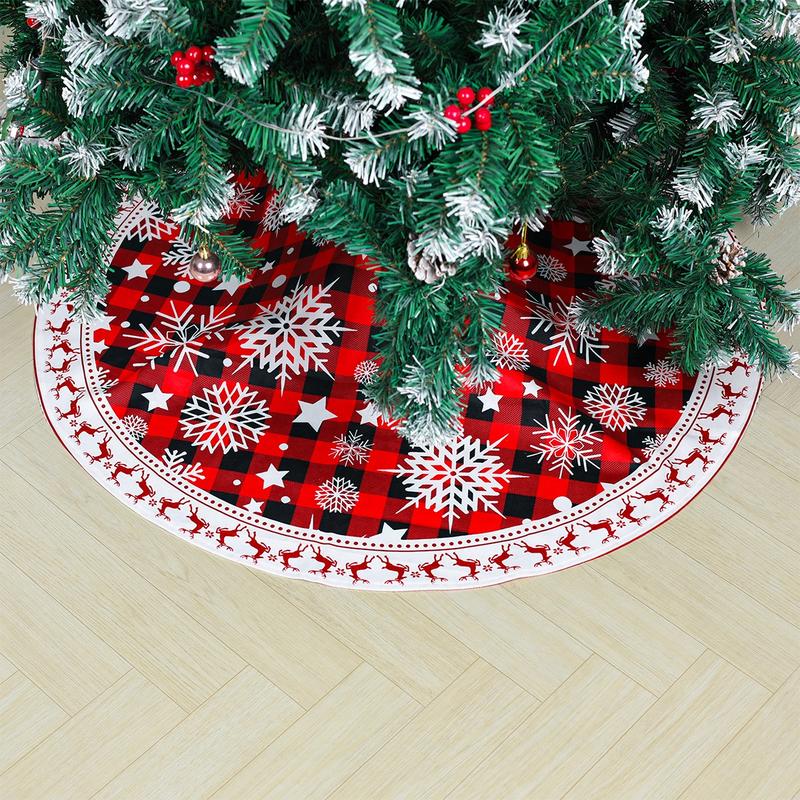 92CM Christmas Tree Skirts Snowflakes Red Fleece Mat,Navidad Plush Skirt Xmas Tree Fur Base,Santa Merry Christmas Decoration New Year Party  Ornaments