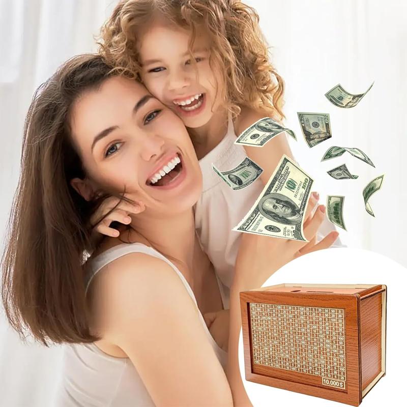 Cash Vault Wooden Savings Box for Real Money – 10000 Dollar. Perfect for 10k Savings Challenge.10000 Savings Challenge Box, Wooden Savings Box 10,000 Dollar, Wooden Money Box for Cash 10000.