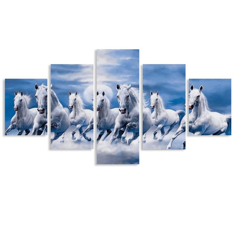 5 Pieces Wall Art Horse Pictures Wall Decor 5-piece  Seven Lucky Running Wild Horses Horse Wall  Canvas  Bedroom Decor Sports Landscape Office Room Decor Gift