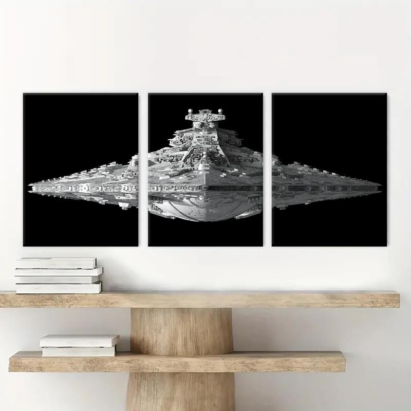 Wooden Framed Canvas Painting, 3 Counts set Modern Dream Spaceship Pattern Wall Art, Wall Decor for Home Living Room Bedroom Office