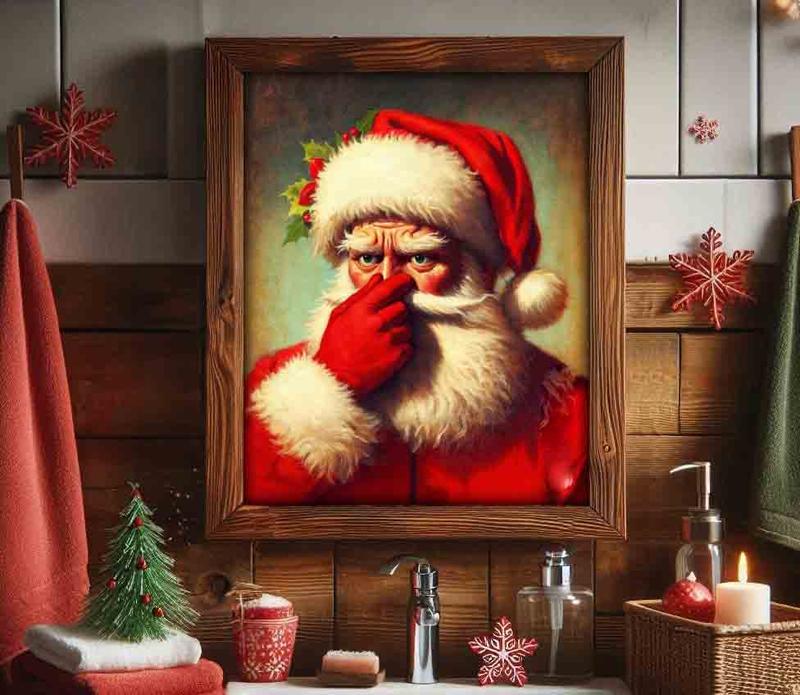 Stink Santa Funny Bathroom Retro Poster, Merry Christmas Print