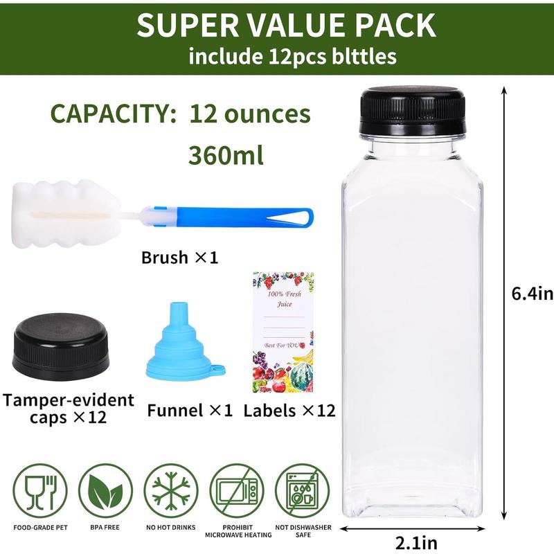 16oz Juice Bottles, Plastic Juicing Bottles with Caps, Clear Bulk Drink Containers with Black Tamper Evident Lids for Juicing, Smoothie, Drinking and Other Beverages