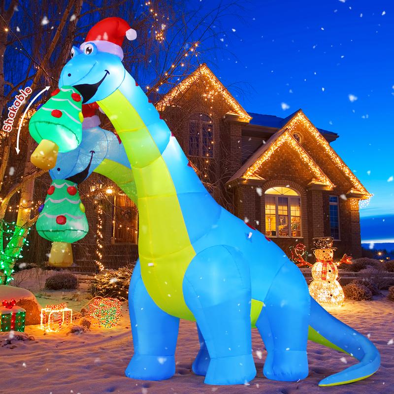 Christmas Dinosaur Eat Christmas Tree 10FT Inflatables Outdoor Decorations with LEDs