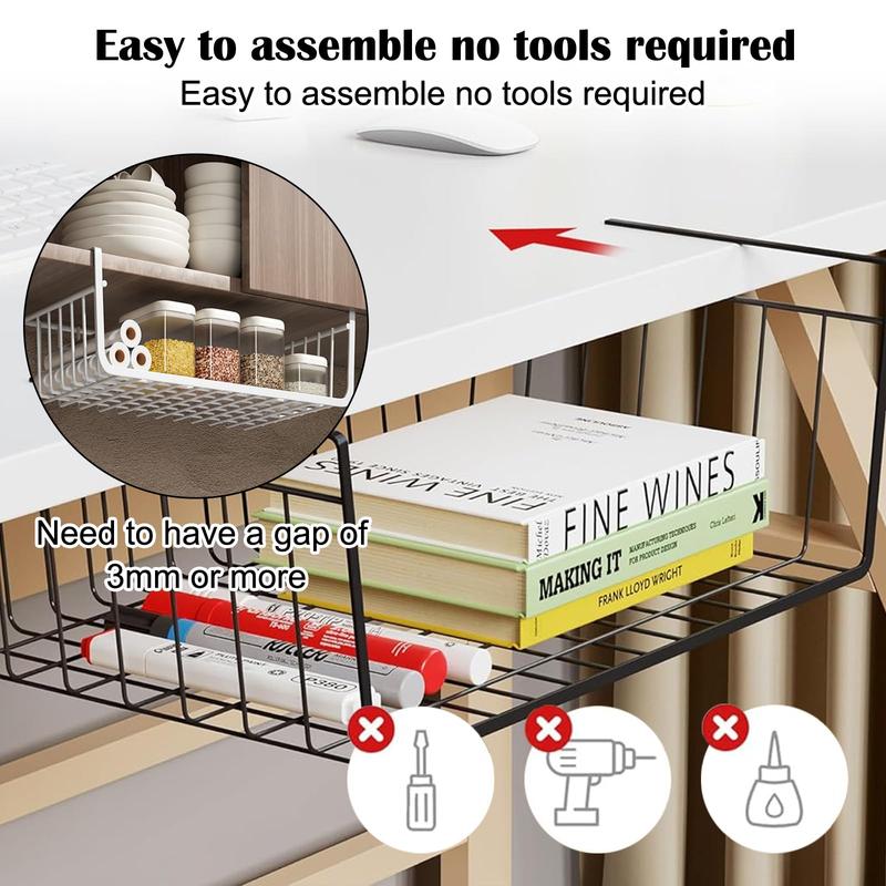 Under Shelf Basket, 1 Count Space Saving Under Cabinet Storage Rack, Multifunctional Storage Rack for Kitchen Counter Pantry Desk Bookshelf Cupboard