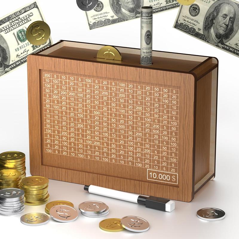 10000 Savings Challenge Box, Cashbox Kakeibo Money Box, Cash Vault Wooden Savings Box 10,000 Dollar, Wooden Coin Digital Piggy Bank, Wooden Money Save Box 10k Smash, Caja De Ahorros 10000, Money Saver