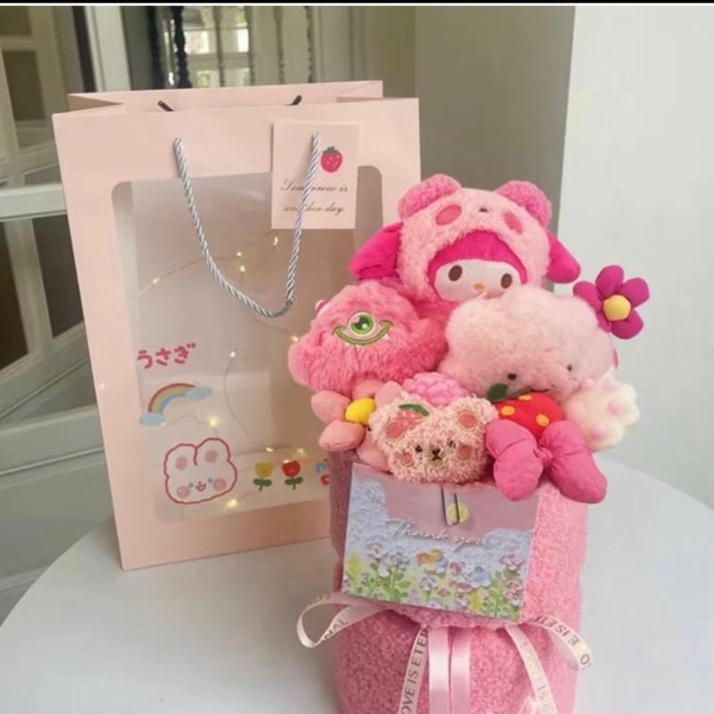 Cute Pink gift for girlfriend | bouquet | flower bouquet | decorative | light included + bag | decorative