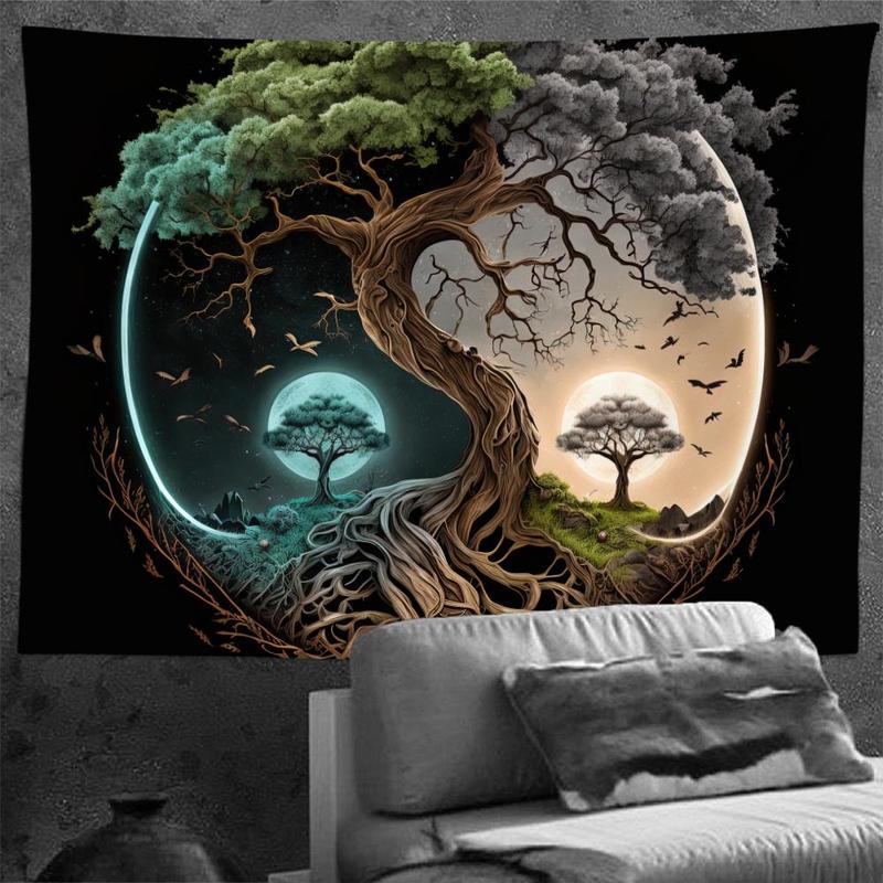 Decorative Tree Pattern Tapestry, 1 Count Modern Hanging Blanket with Hanging Clips, Wall Art Poster for Home Bedroom Living Room