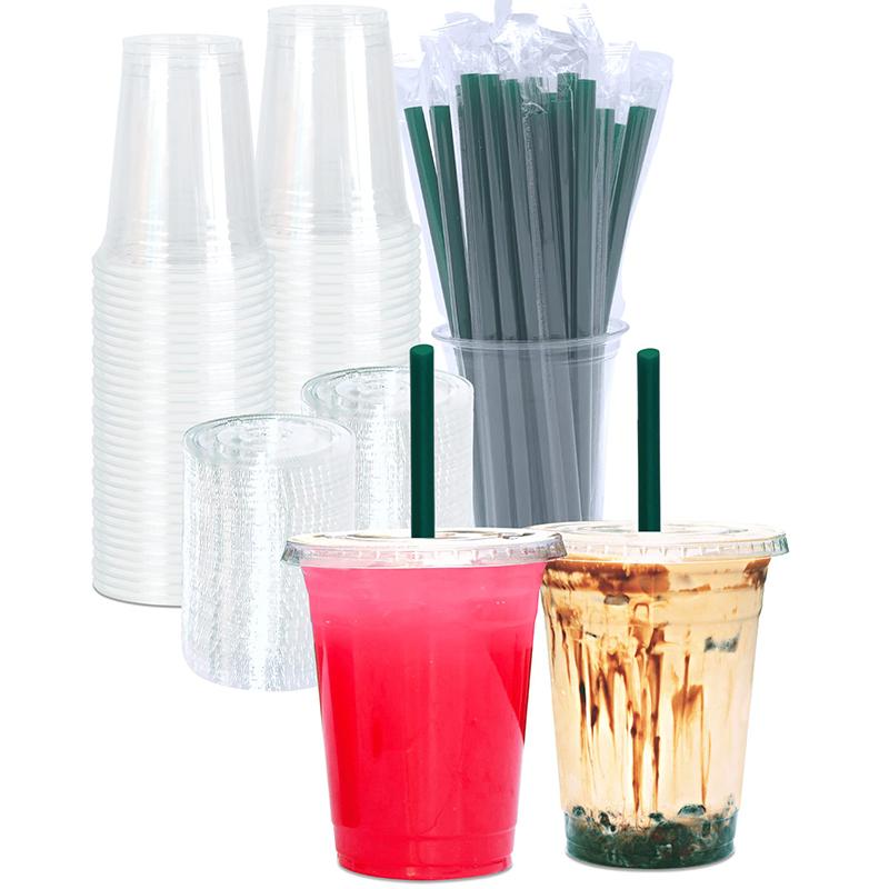 25 Sets of 16 oz Clear Plastic Cups with Lids and Straws, Disposable Drinking Cups for Cold Drinks, Iced Coffee, Milkshakes, Smoothies.