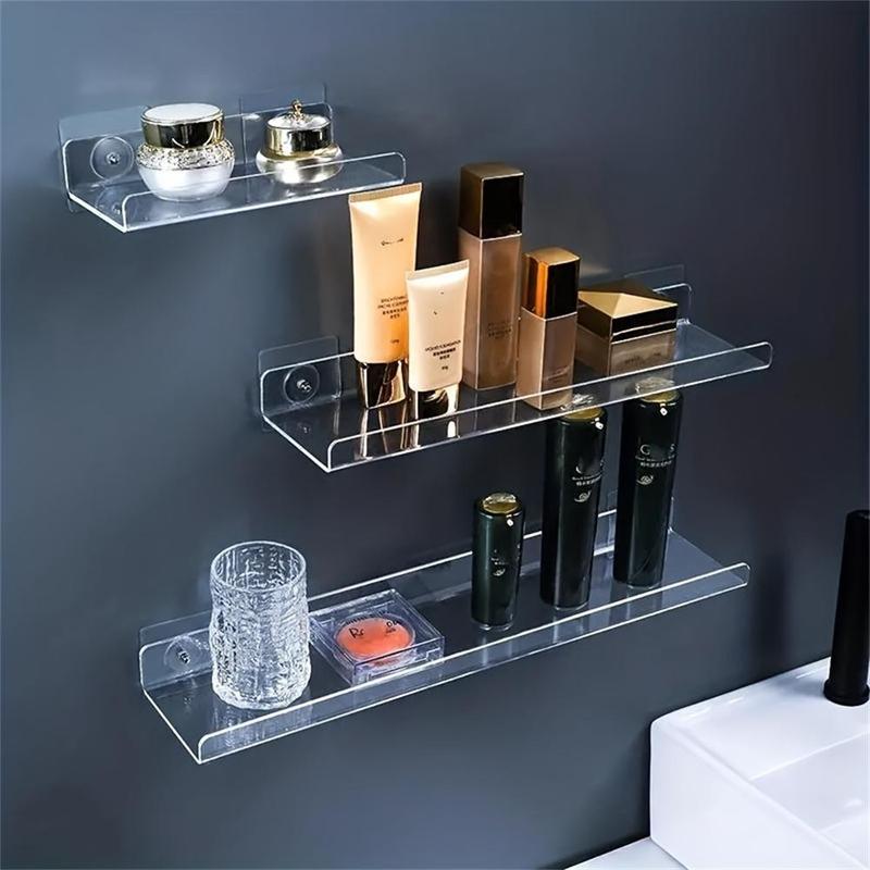 Wall Mounted Acrylic Storage Rack, 1 Count Punch Free Wall Mounted Storage Holder, Home Organizer for Kitchen Bathroom