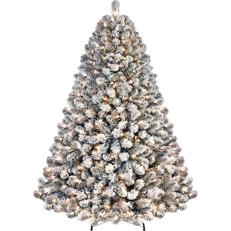 7.5ft Prelit Snow Flocked Artificial Holiday Christmas Tree w  Remote (), 470 Pre-Lit Multi-Color RGB Lights, Full Snow Branch Tips for Xmas Holiday Decoration