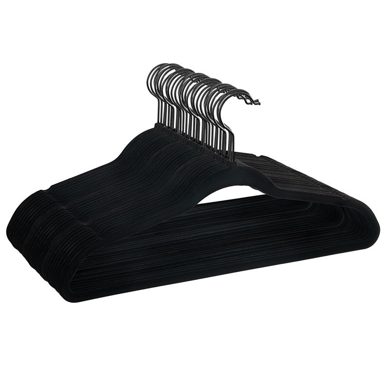 Better Homes & Gardens Non-Slip Velvet Adult Clothing Hangers, 30 Pack, Black, Space Saving