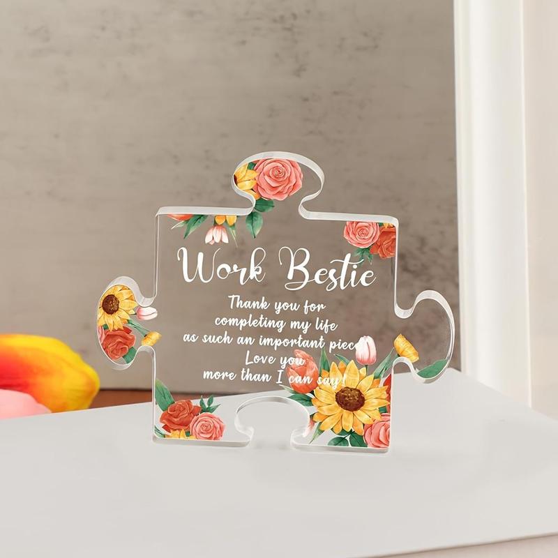 Floral Pattern Acrylic Puzzle Plaque, Creative Thank You Gift for Work Best Friend, Office Desk Decoration for Home Desktop Living Room School