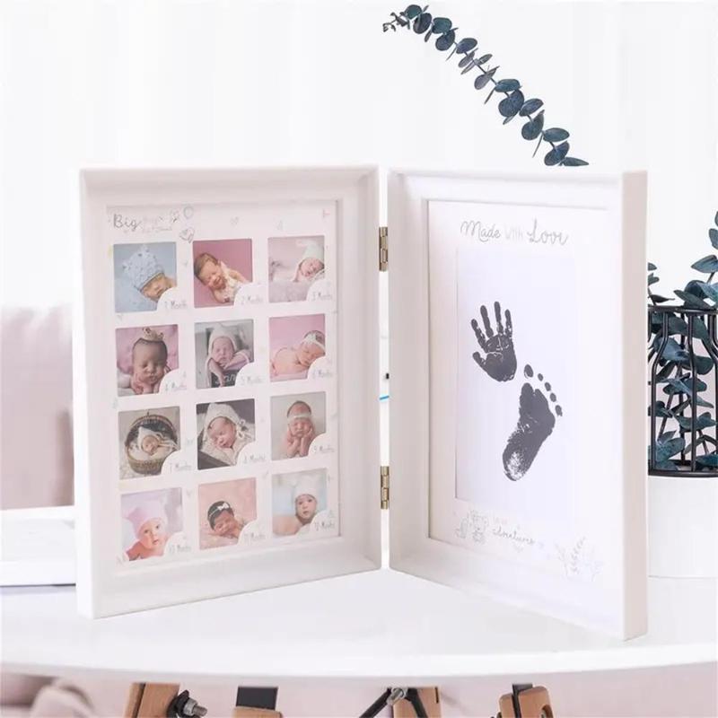 Baby Footprint Photo Frame with Ink Pad, 1 Count 12 Months Growth DIY Family Memory Photo Frame, Desktop Wall Art Home Decor