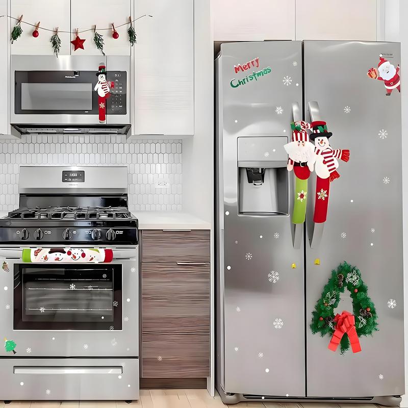 Christmas Themed Refrigerator Handle Cover, 3 Counts set Snowman & Santa Claus Design Refrigerator Door Handle Cover, Kitchen Appliance Decoration Set for Festival Party Holiday