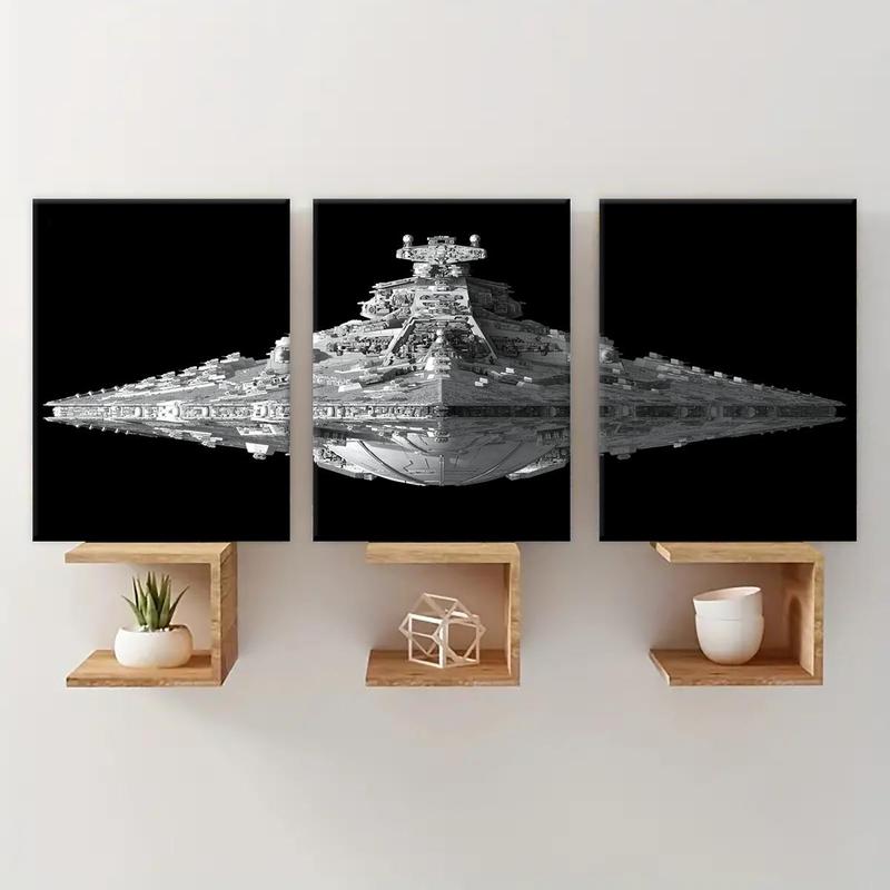 Wooden Framed Canvas Painting, 3 Counts set Modern Dream Spaceship Pattern Wall Art, Wall Decor for Home Living Room Bedroom Office