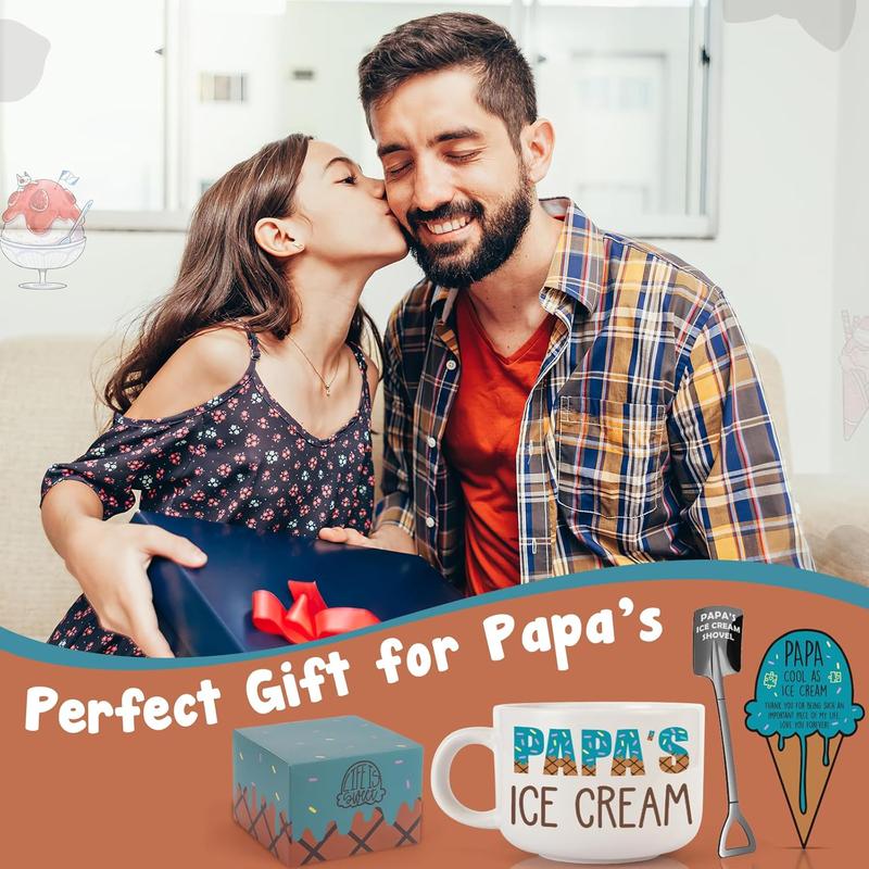 YEUYUQIU Papa Christmas Gifts from Granddaughter Grandson - Birthday Gifts for Papa from Grandchildren, Papa's Ice Cream Bowl Shovel Set Present, Ideal Fathers Day Christmas Gift for Papa Grandpa