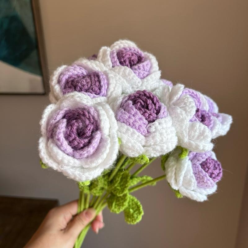 10 pcs Handmade Crochet Roses Gift Bouquet Present for Girlfriend Wife