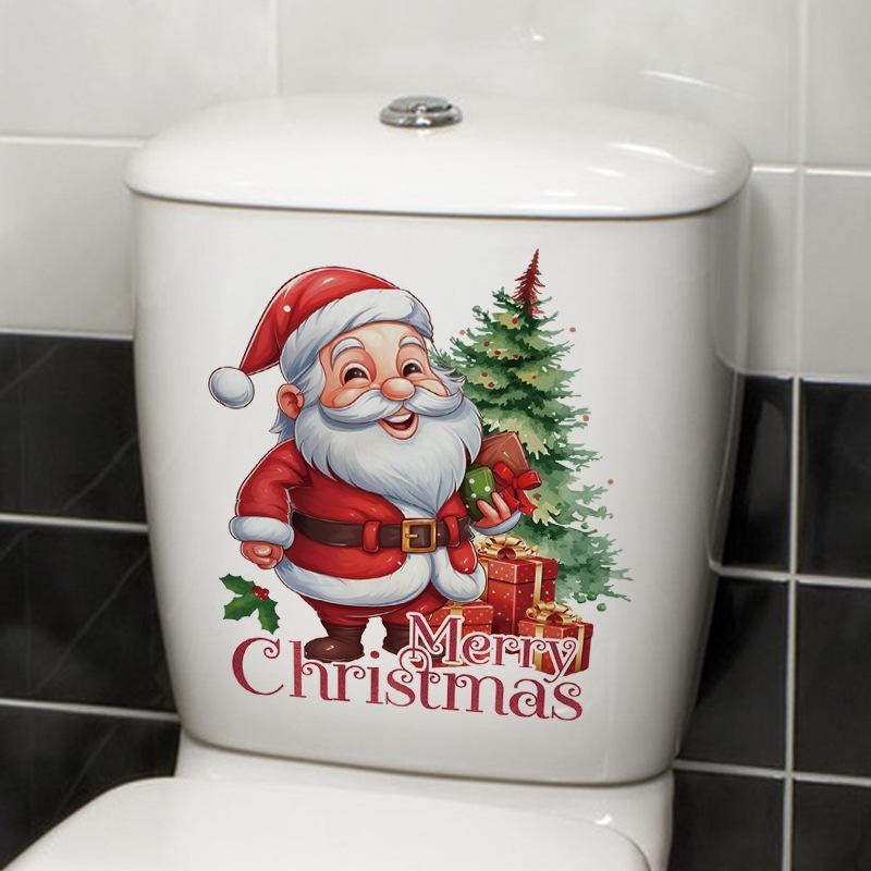 Santa Claus Pattern Toilet Sticker, 1 Count Self Adhesive Toilet Lid Decal, Merry Christmas Decoration, Bathroom Decorative Sticker for Home, Hotel, Dormitory