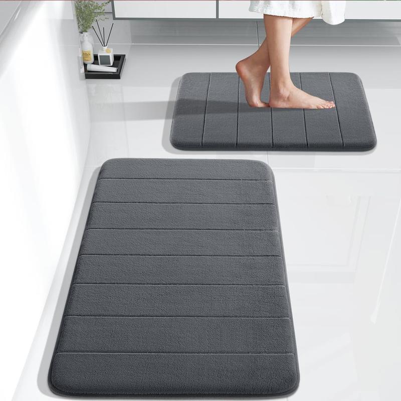 Yimobra Bathroom Rugs Sets 2 Piece, Soft Absorbent Memory Foam Bath Mats Set, Dry Fast Bath Mat, Machine Washable Bath Rug Set for Bathroom, 17x24+31.5x19.8 Inches, Dark Gray