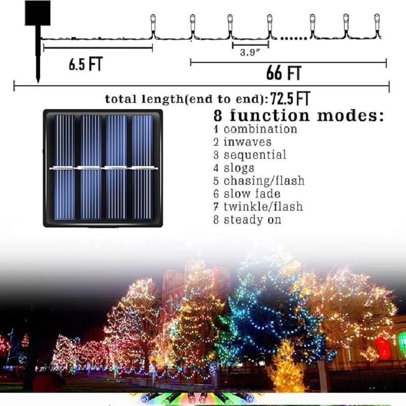 2 Pack Total 400LED 132FT Multi-Colored Christmas Solar String Outdoor Lights, Solar Powered with 8 Modes Waterproof Fairy Lights for Bedroom Patio Garden Tree Party Yard Decoration